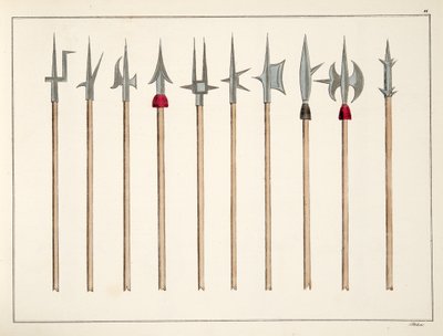 ランス、スピア、ハルバード、パルチザンは、「騎士道の発展と習慣の歴史」、フランツコッテンカンプ博士によるカールホフマン発行、1842年のプレートです。 作： Friedrich Martin von Reibisch